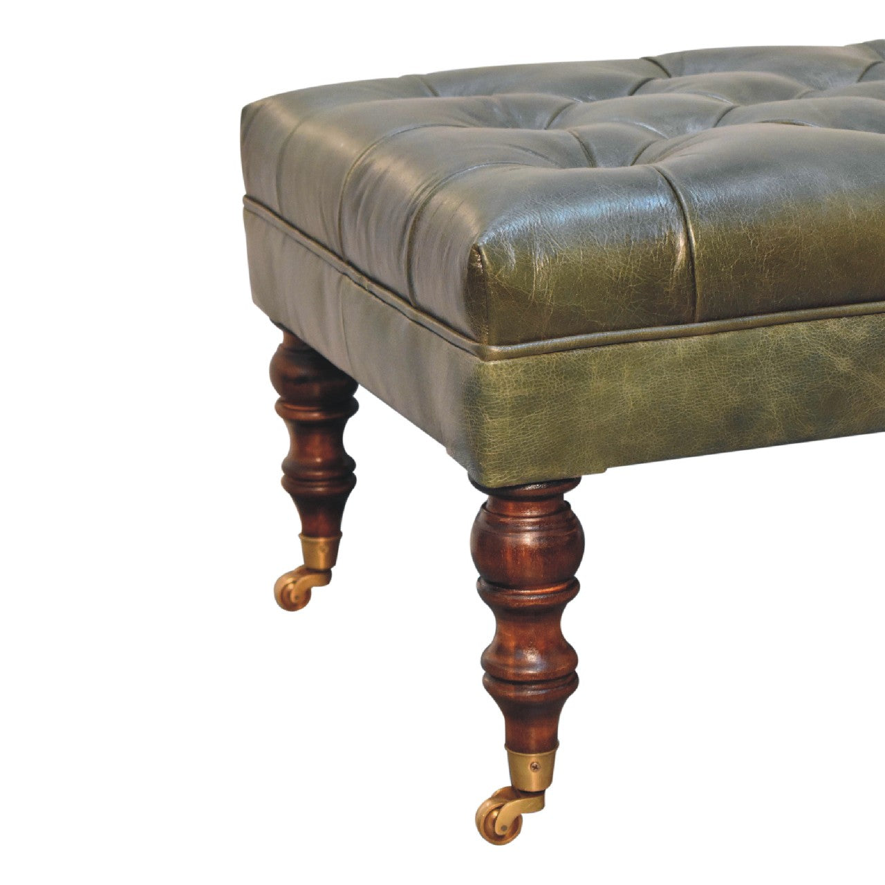 Buffalo Leather Upholstered Ottoman with Castor Legs