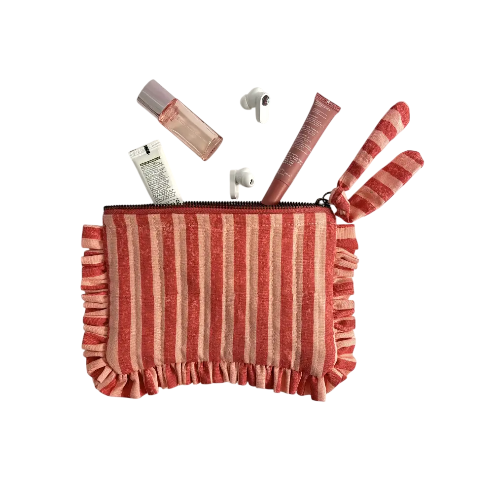 Handmade Quilted Pouch - Pink & Red Stripes