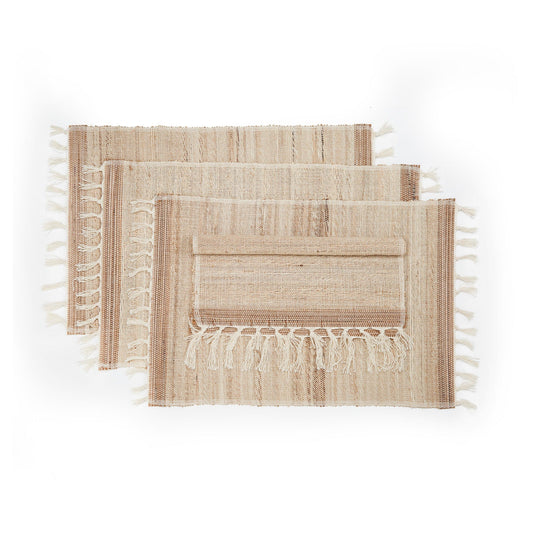 FRINGED BISCOTTI Placemats. Set of 4. Banana Stem Fiber – Handwoven – Fair Trade – Artisan Made