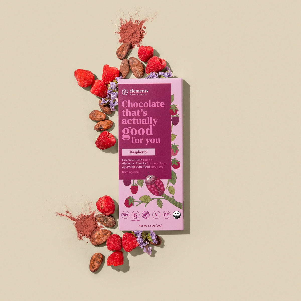 Raspberry Dark Chocolate Bar | Vegan Organic