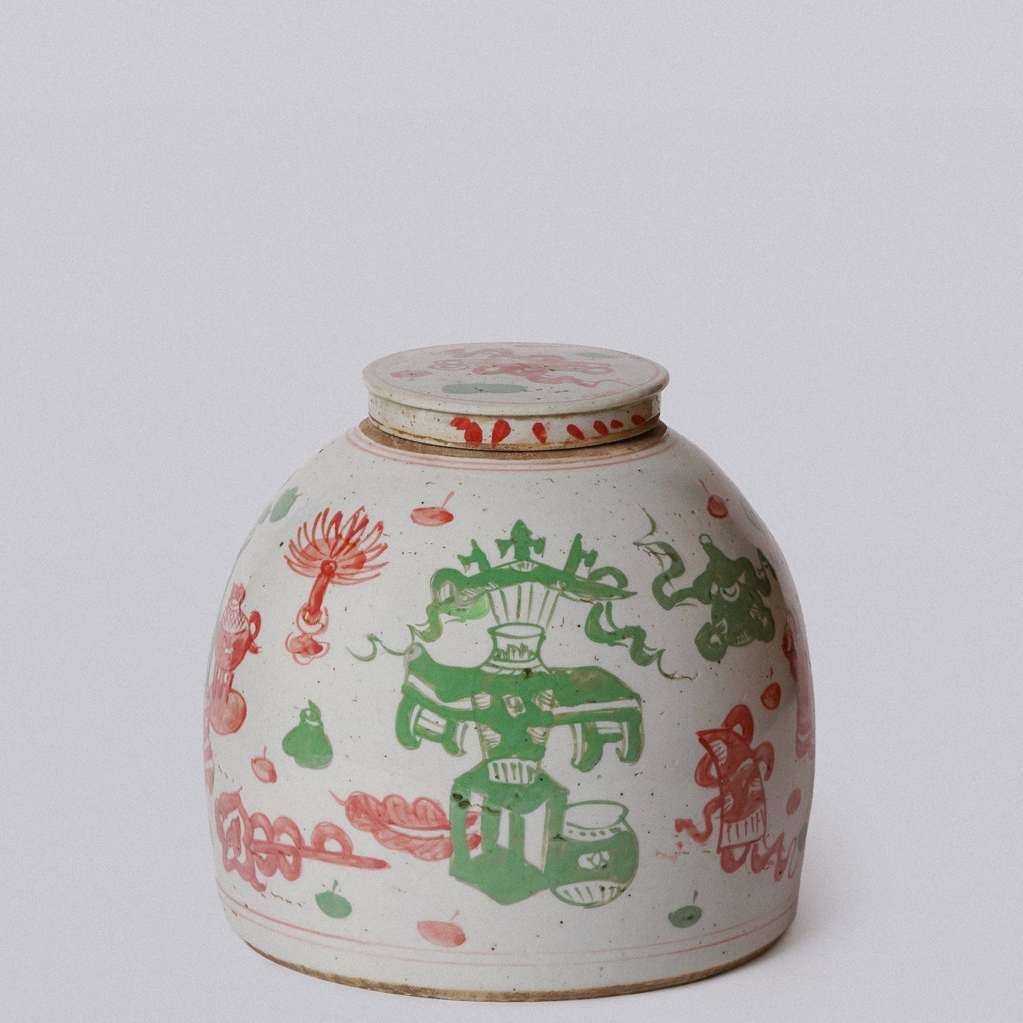 Pink and Green Rustic Porcelain Ancient Treasures Large Jar