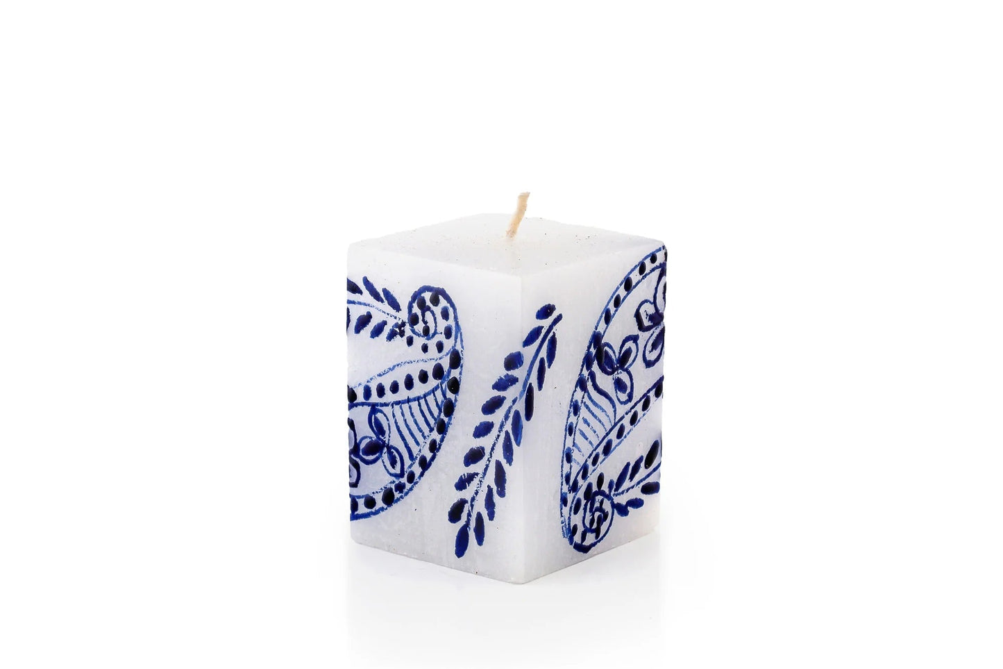 Henna Blue on White Painted Candles