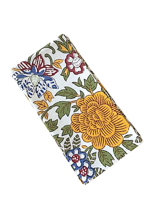 Floral Dining Table Cloth Napkins, Cotton Hand Block Print