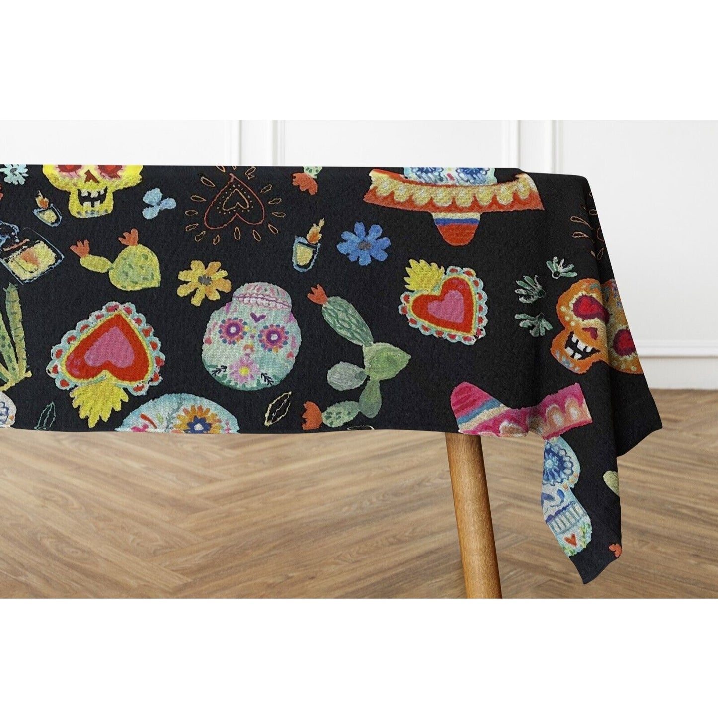 Osadia Handmade Black Mexican Heart Tablecloth - Yellow trim