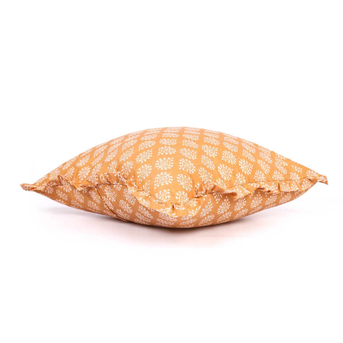Block-Printed Pillow Cover | 20x20 Ruffled Cotton, Hidden Zipper