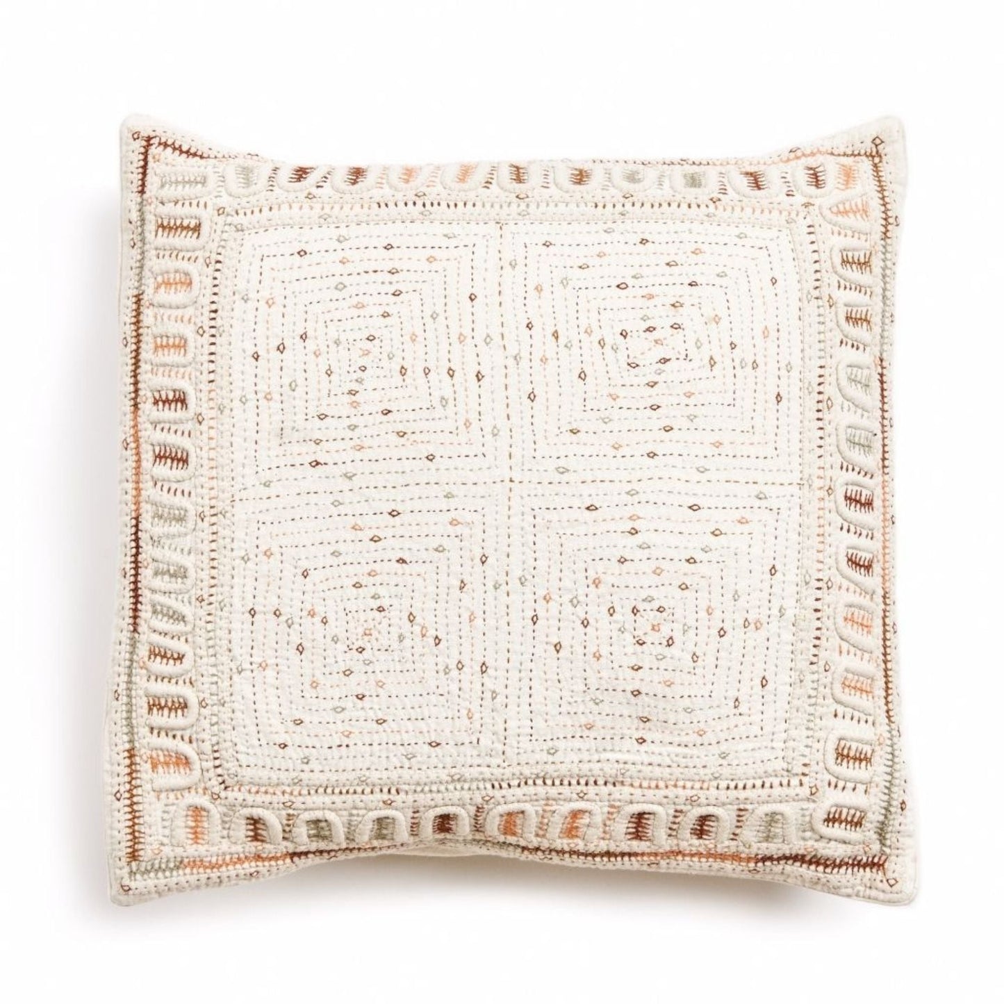 Maze Brown Handwoven Hand Embroidered Organic Cotton Pillow - Osadia Concept Store