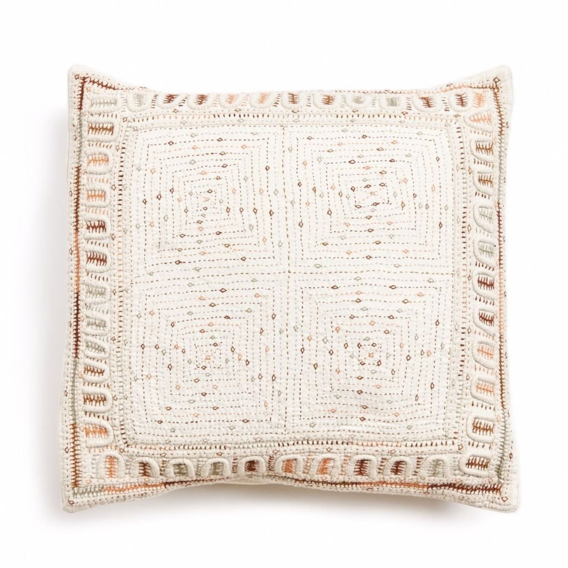 Maze Brown Handwoven Hand Embroidered Organic Cotton Pillow - Osadia Concept Store