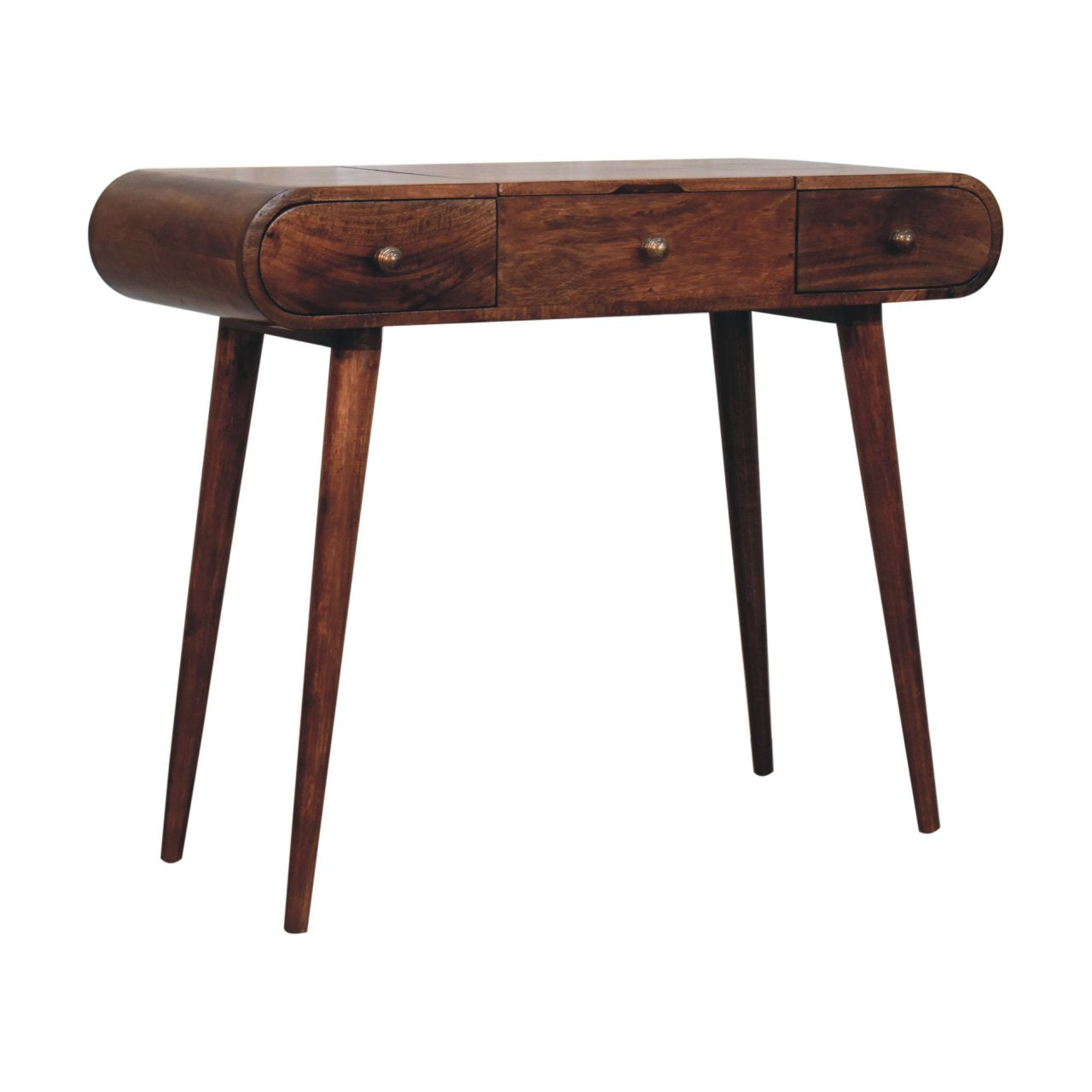 Solid Wood Honey Caramel Round Dressing Table
