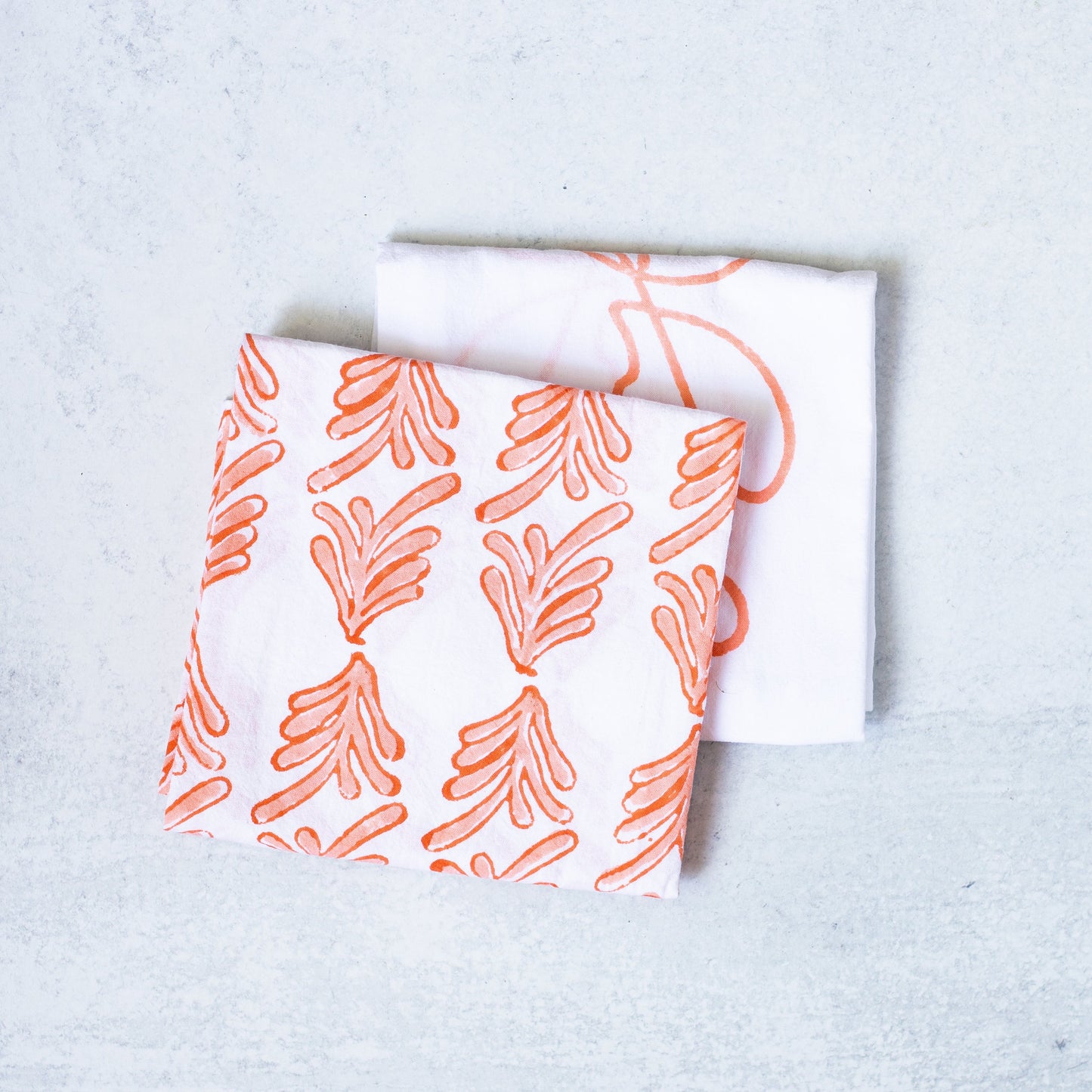S/2 Tea Towel Set - Palmetto & Joyful, Orange
