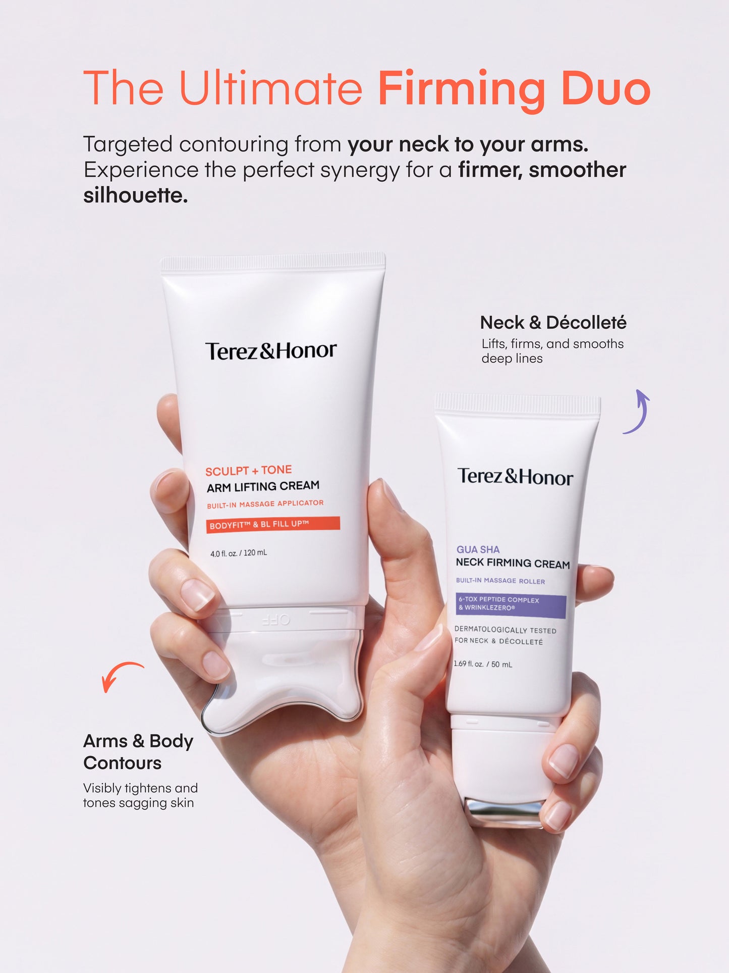 Terez & Honor Sculpt + Tone Arm Cream - Korean Gua Sha Firming & Tightening Cream with Retinol Liposome, Caffeine, Collagen & Proteins for Crepey Skin, Smoother Texture & Improved Elasticity, 4 fl oz