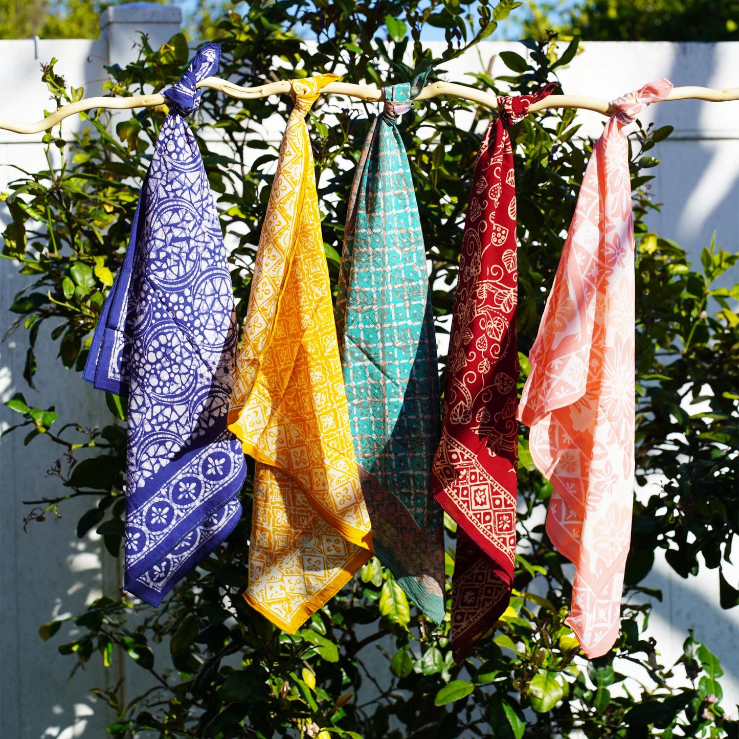 Large 39" Hand Dyed Batik Bandana - Soft Lightweight Cotton, Blue Stone