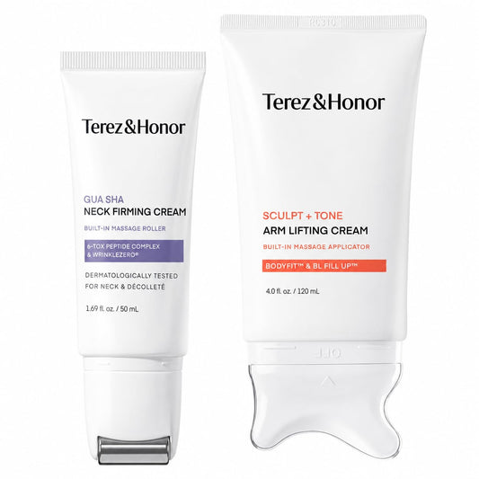 Terez & Honor Gua Sha Neck Firming Cream with Sculpt + Tone Arm Cream Duo