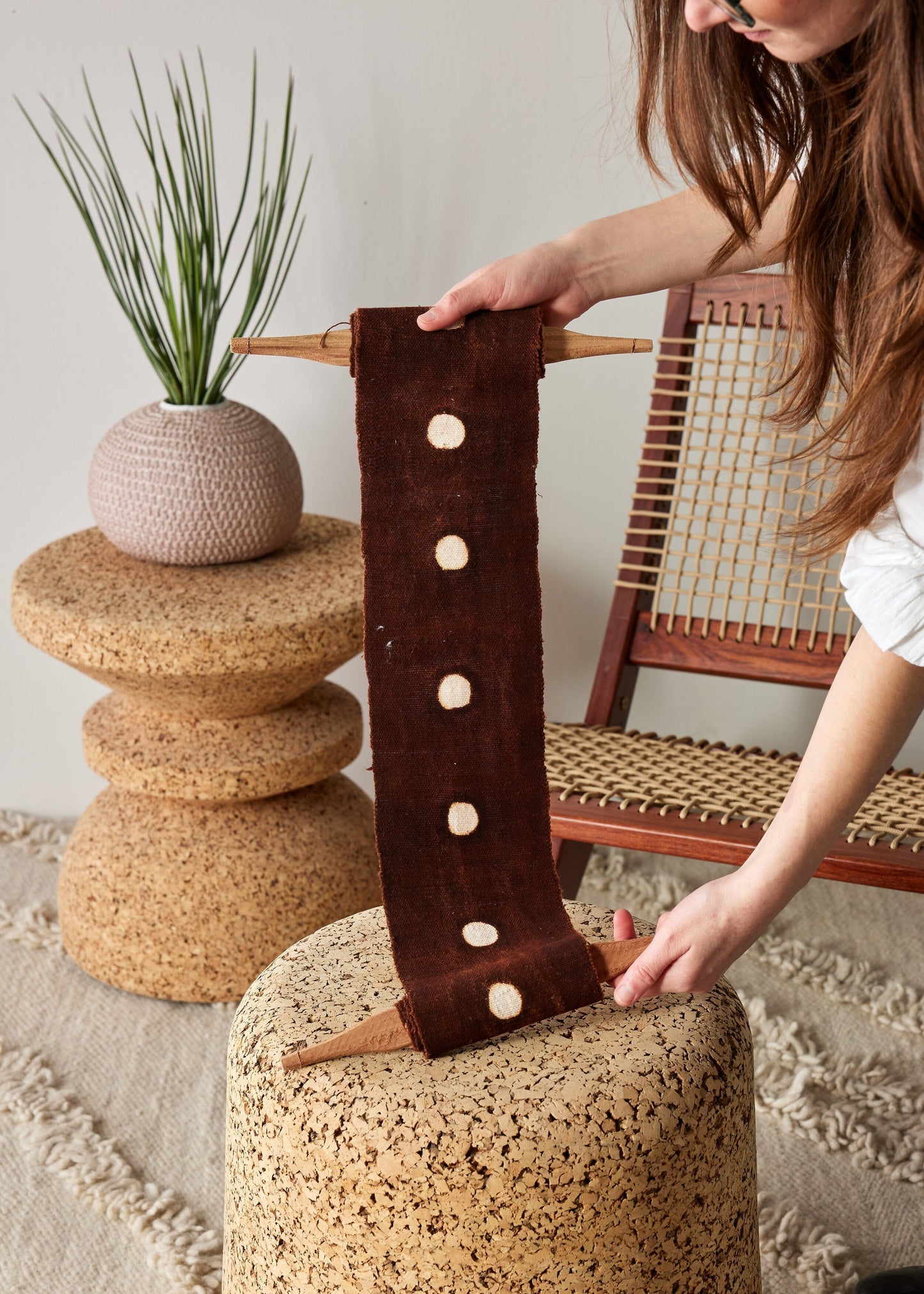 Birth Bogolan Wall Totem in Brown with White Dots