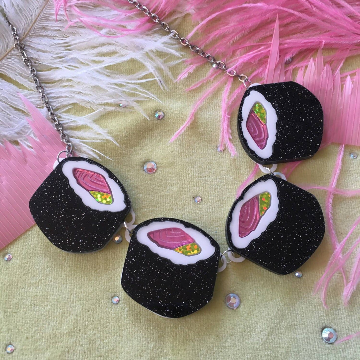 Glitter Sushi Roll Statement Necklace