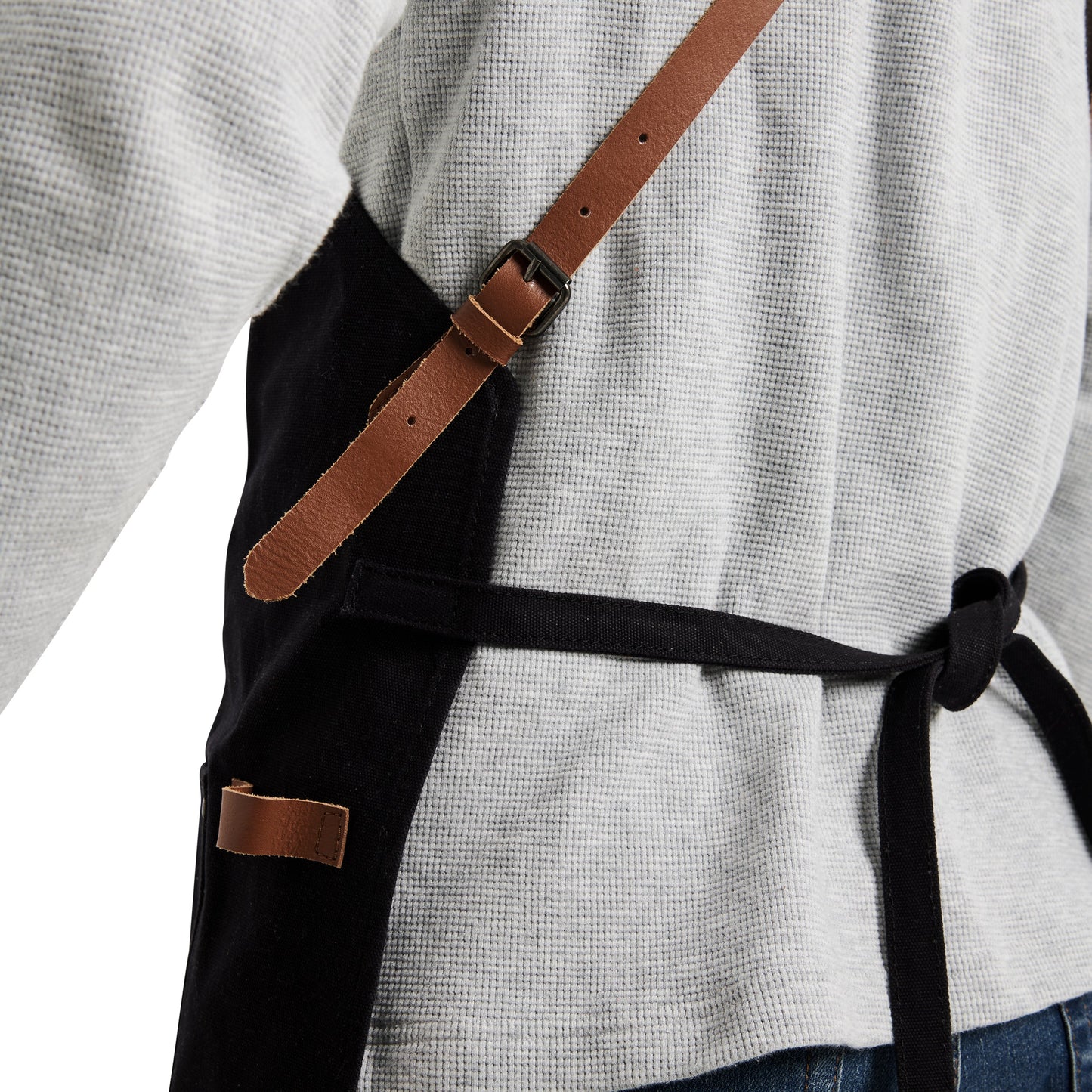 Waxed Canvas Work Apron with Leather Straps & Utility Pockets