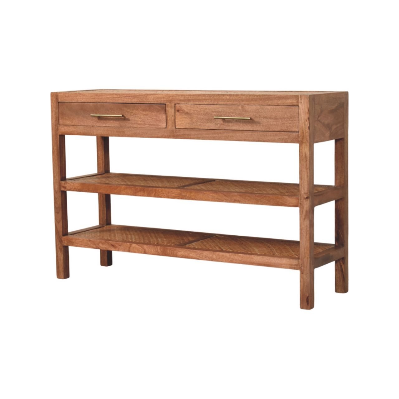 Solid Wood Woven Tier Console