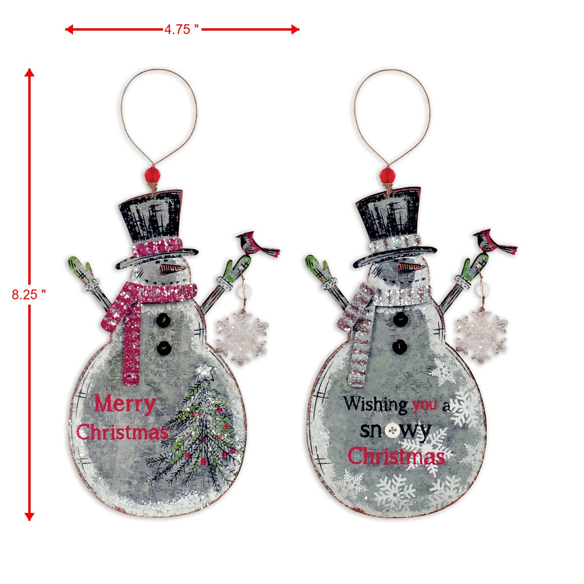 Rustic Vintage Galvanized Metal Snowman Ornaments - Set of 4