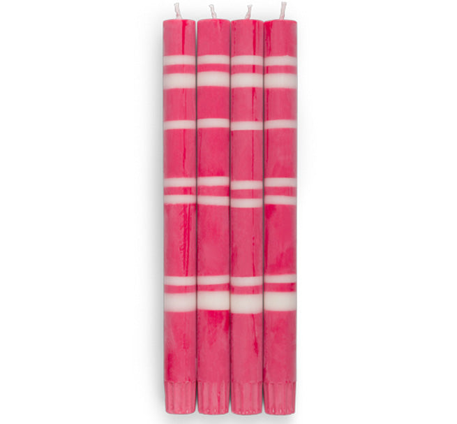 Striped Dinner Candles in Oriental Red and Pearl