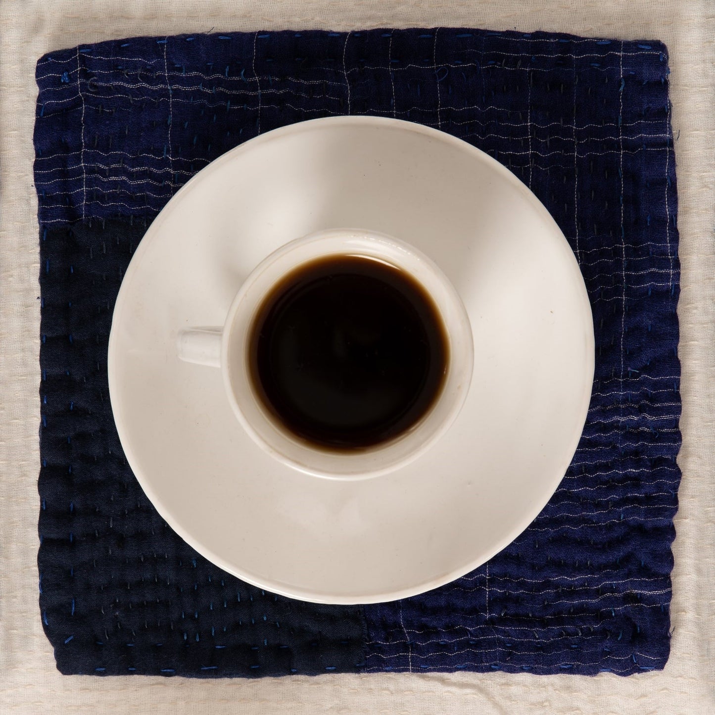Landscape Handmade Kantha Coaster - Navy (Set of 2)