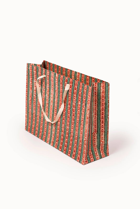 S/3 Large Crimson Gift Bags - Block Print