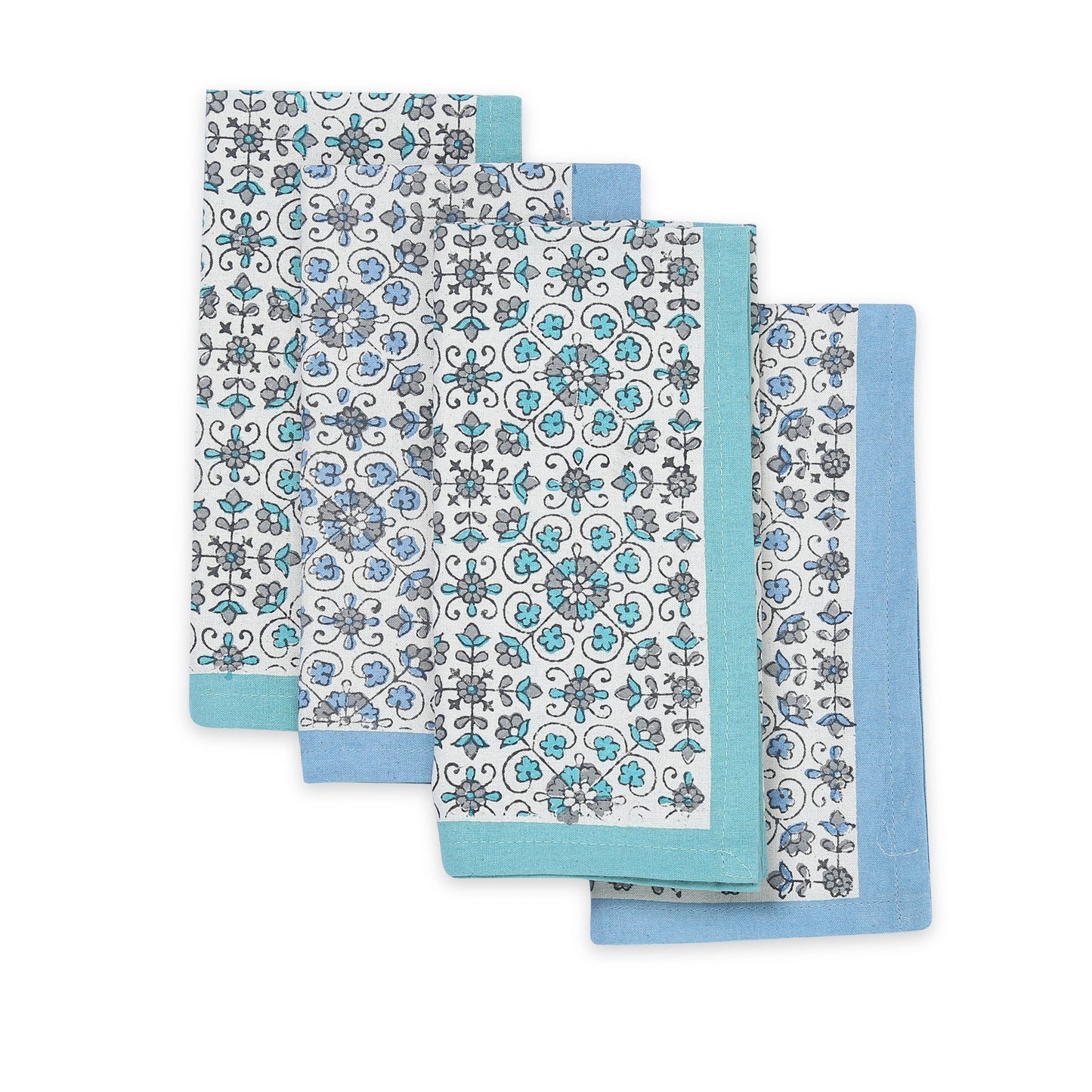 Hand Block Printed Cotton Napkins, Set of 4 | 18″ × 18″ | Fair Trade | Lily