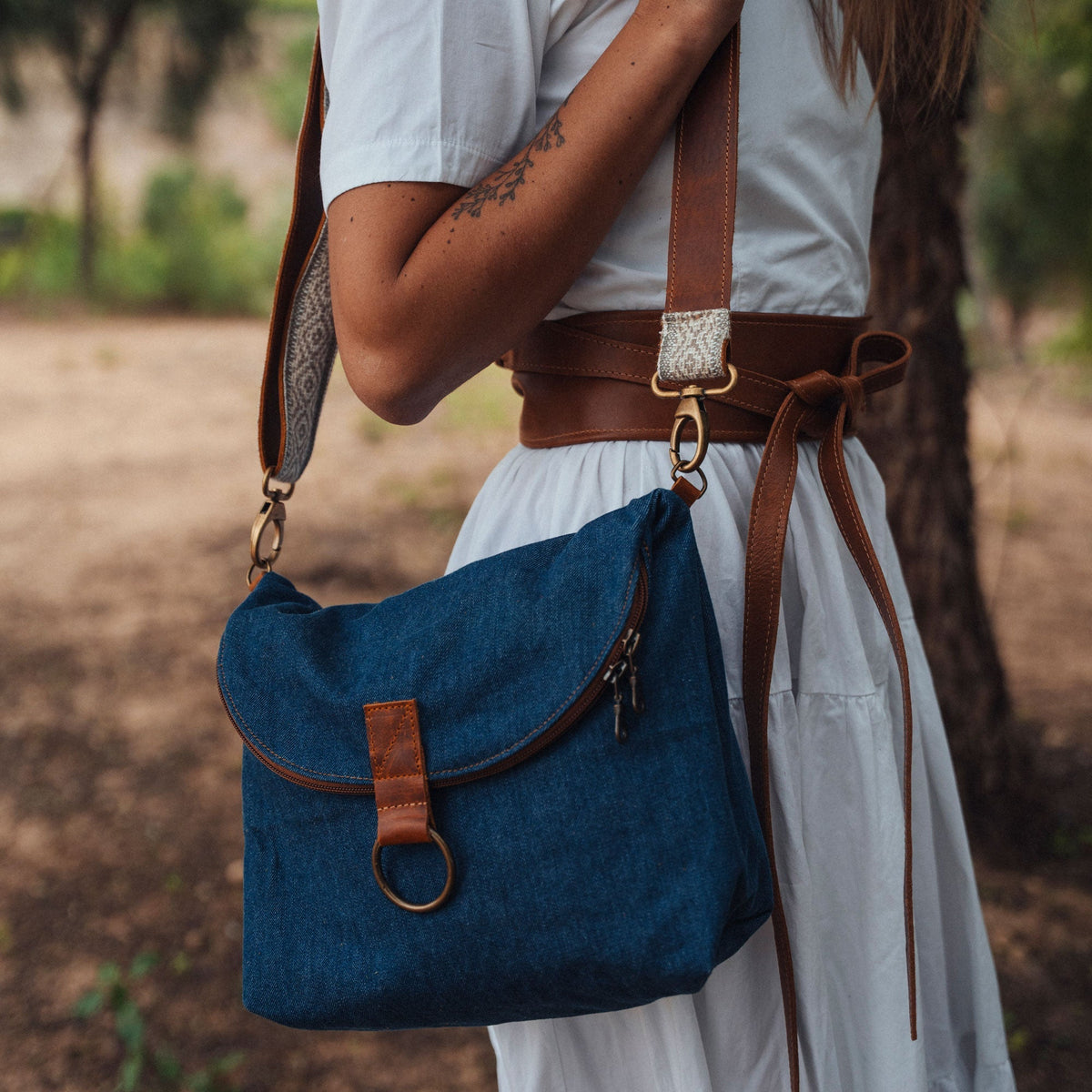 Relaxed Crossbody Backpack in Denim