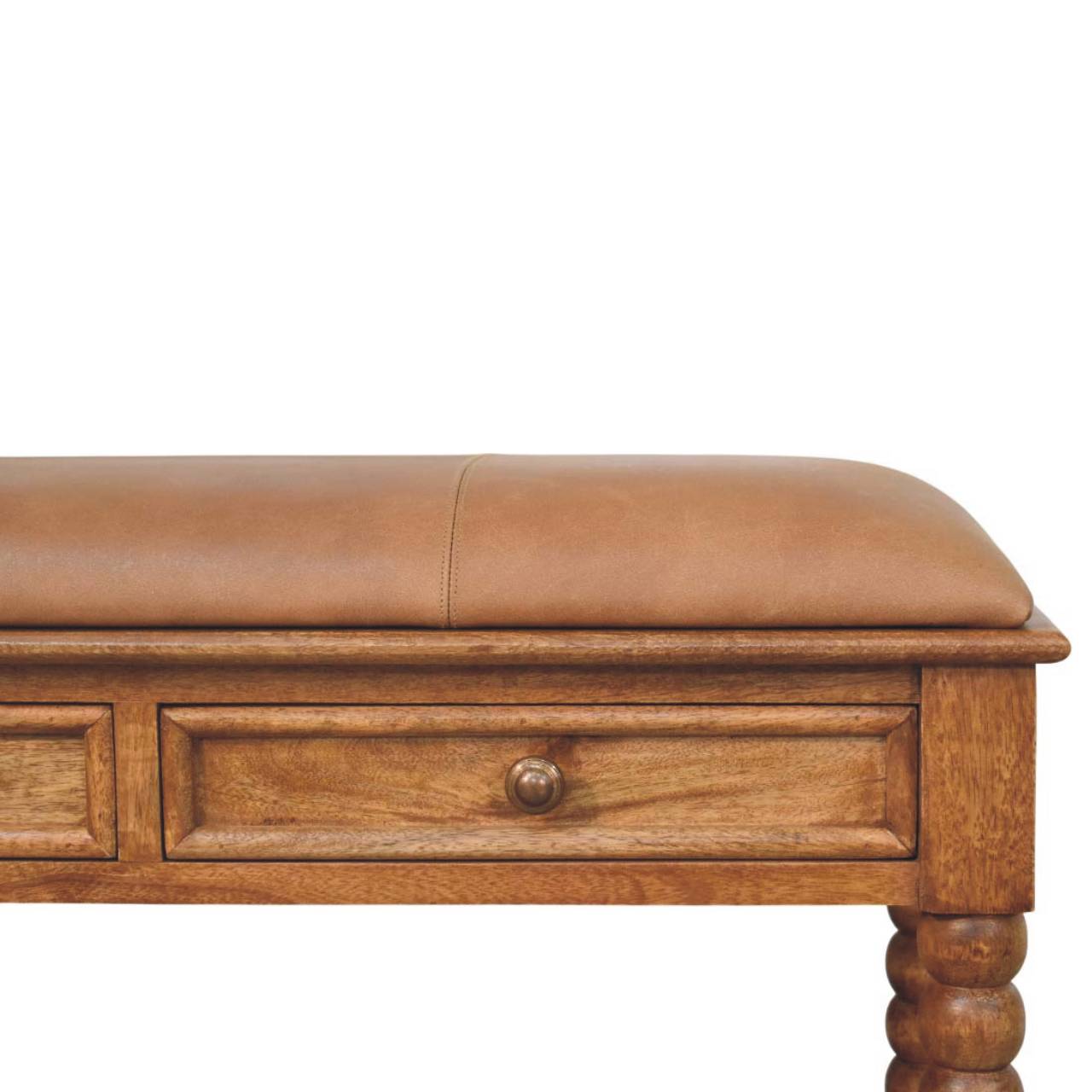 Solid Wood Leather Spindle Bench