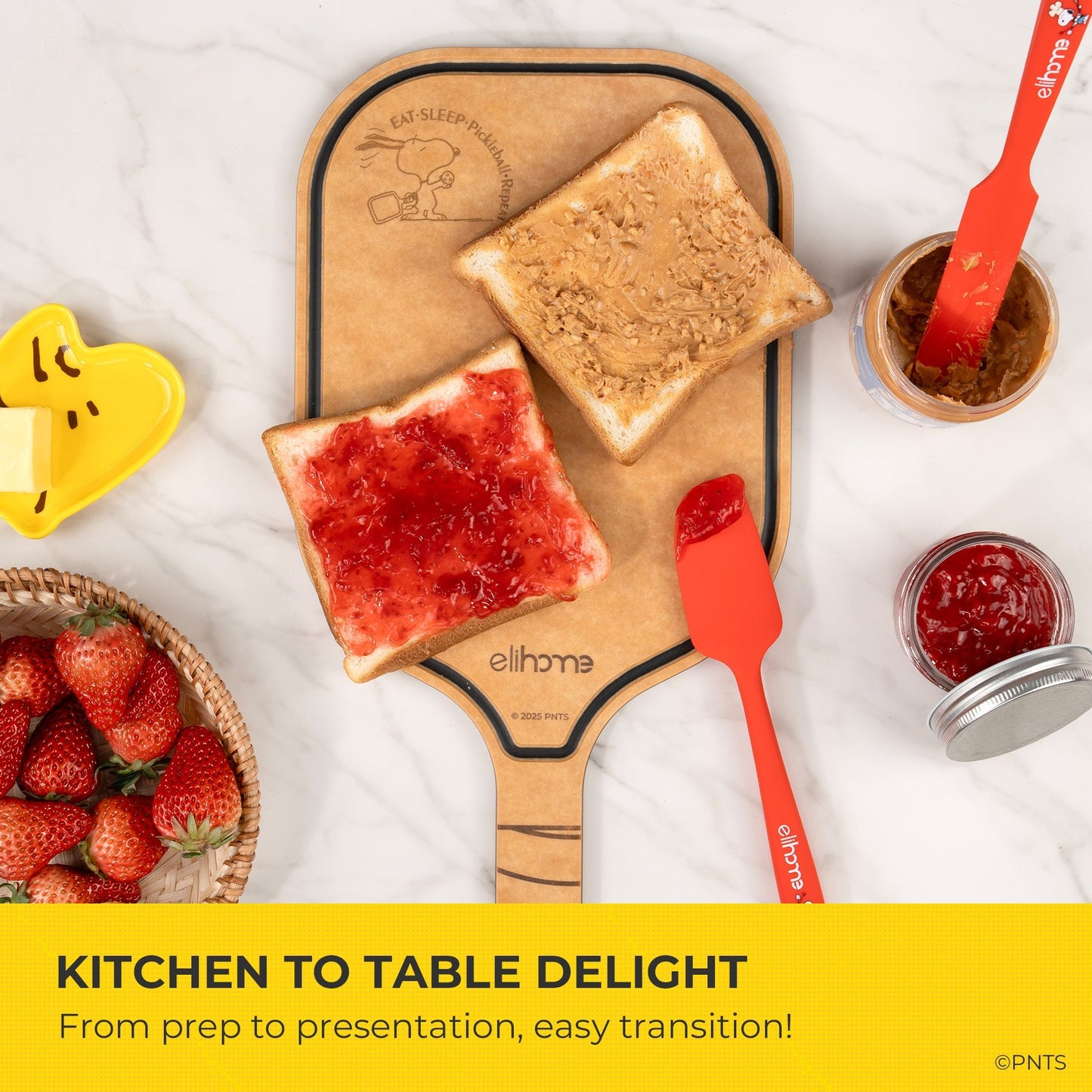 Elihome x Peanuts Pickleball Charcuterie Cutting Board -"Eat Sleep Pickleball Repeat"