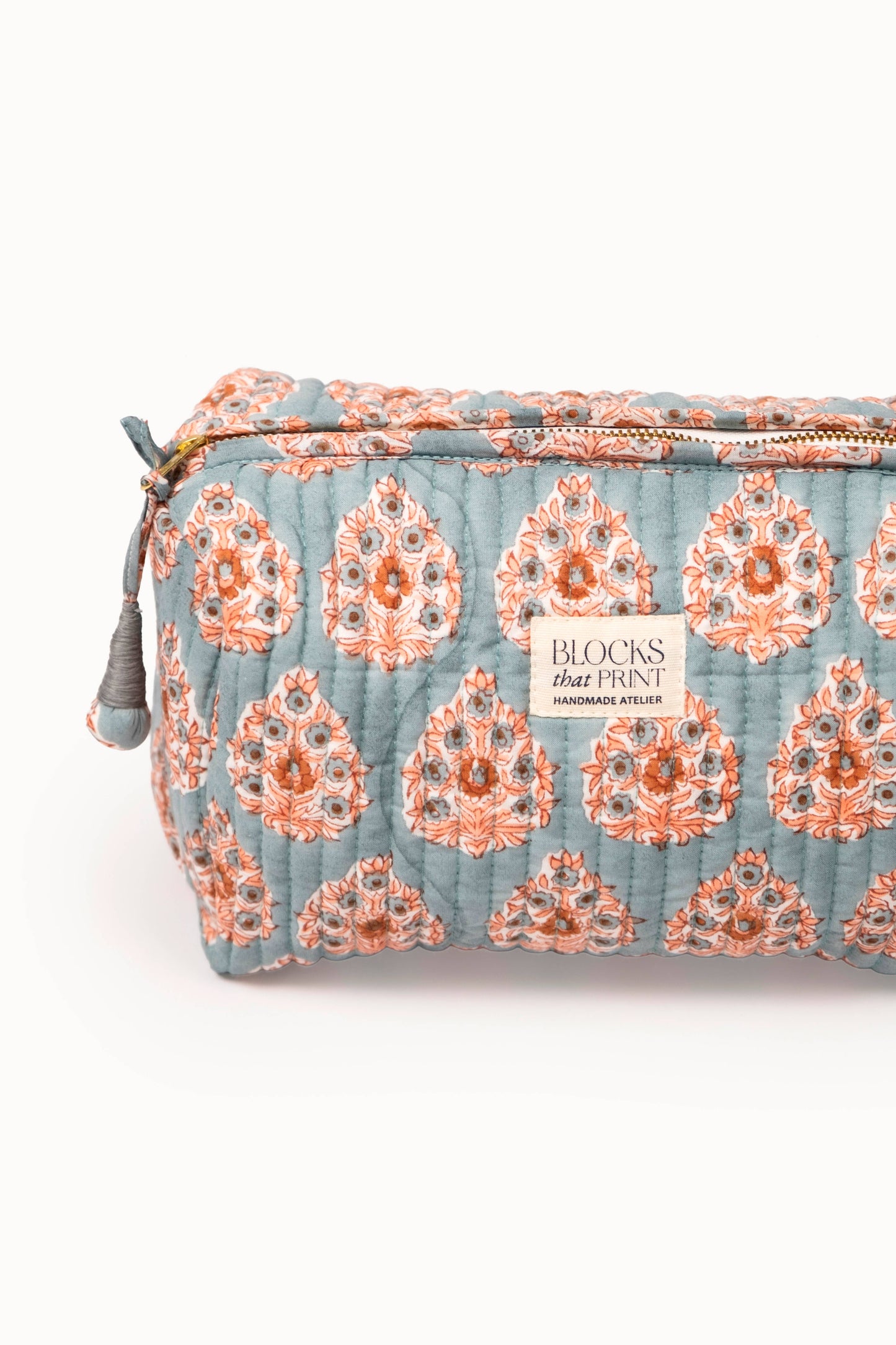 Large Block Print Quilted Travel Pouch - Terracotta Buta