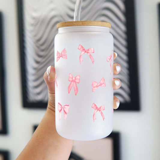 Pink Coquette Bows Cup With Lid and Straw