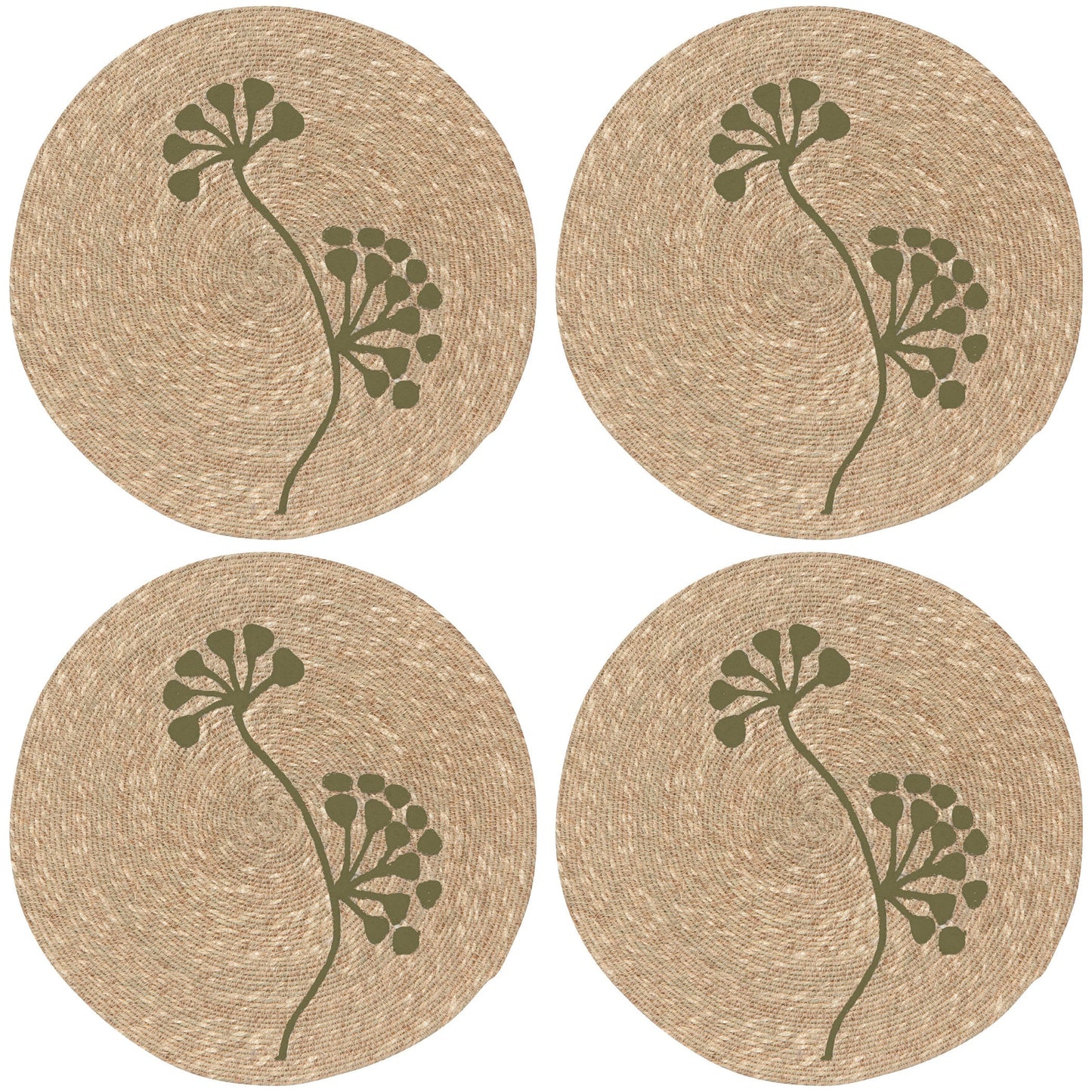 Set of 4 Seagrass Placemats - Flora Olive