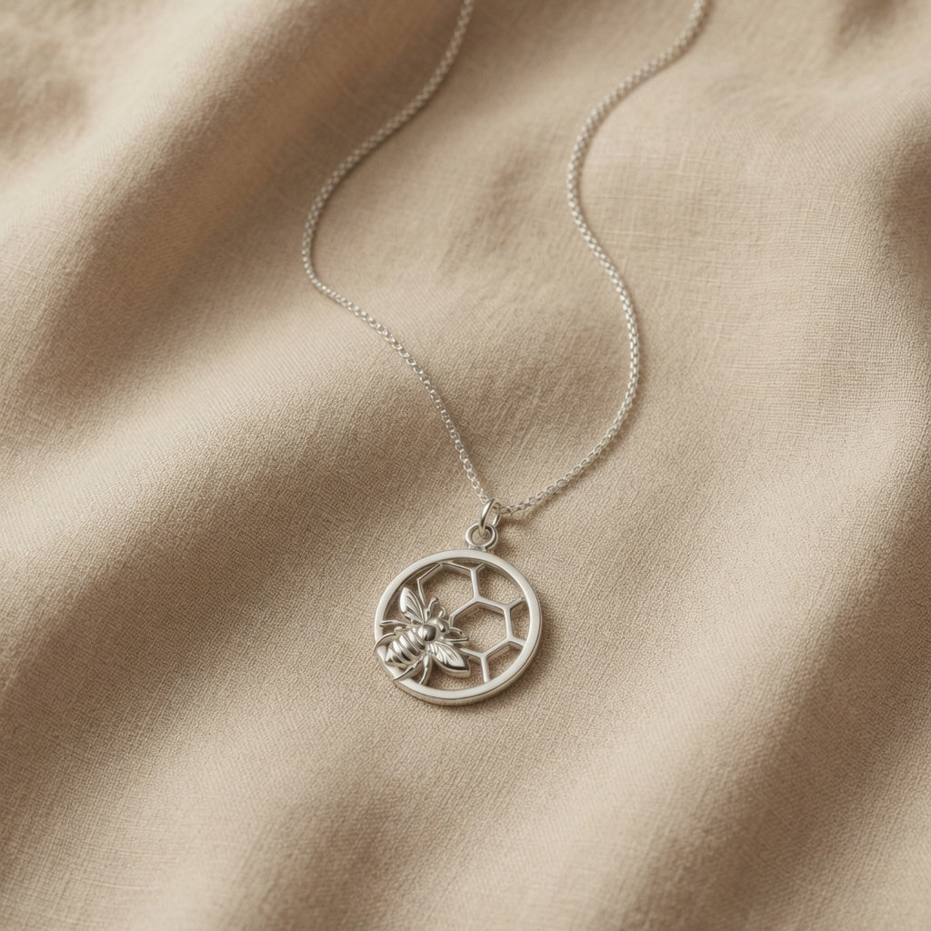 Bee Circle Necklace Sterling Silver