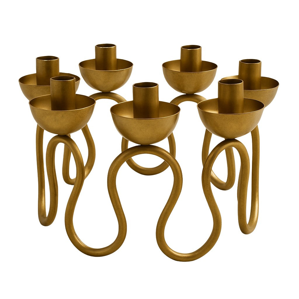 Raíz Studio Vine Candelabrum – Hand-Cast Gold Metal 7-Light Candle Holder