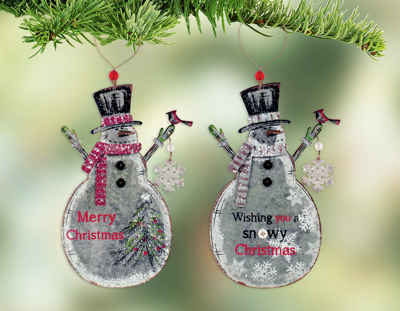 Rustic Vintage Galvanized Metal Snowman Ornaments - Set of 4