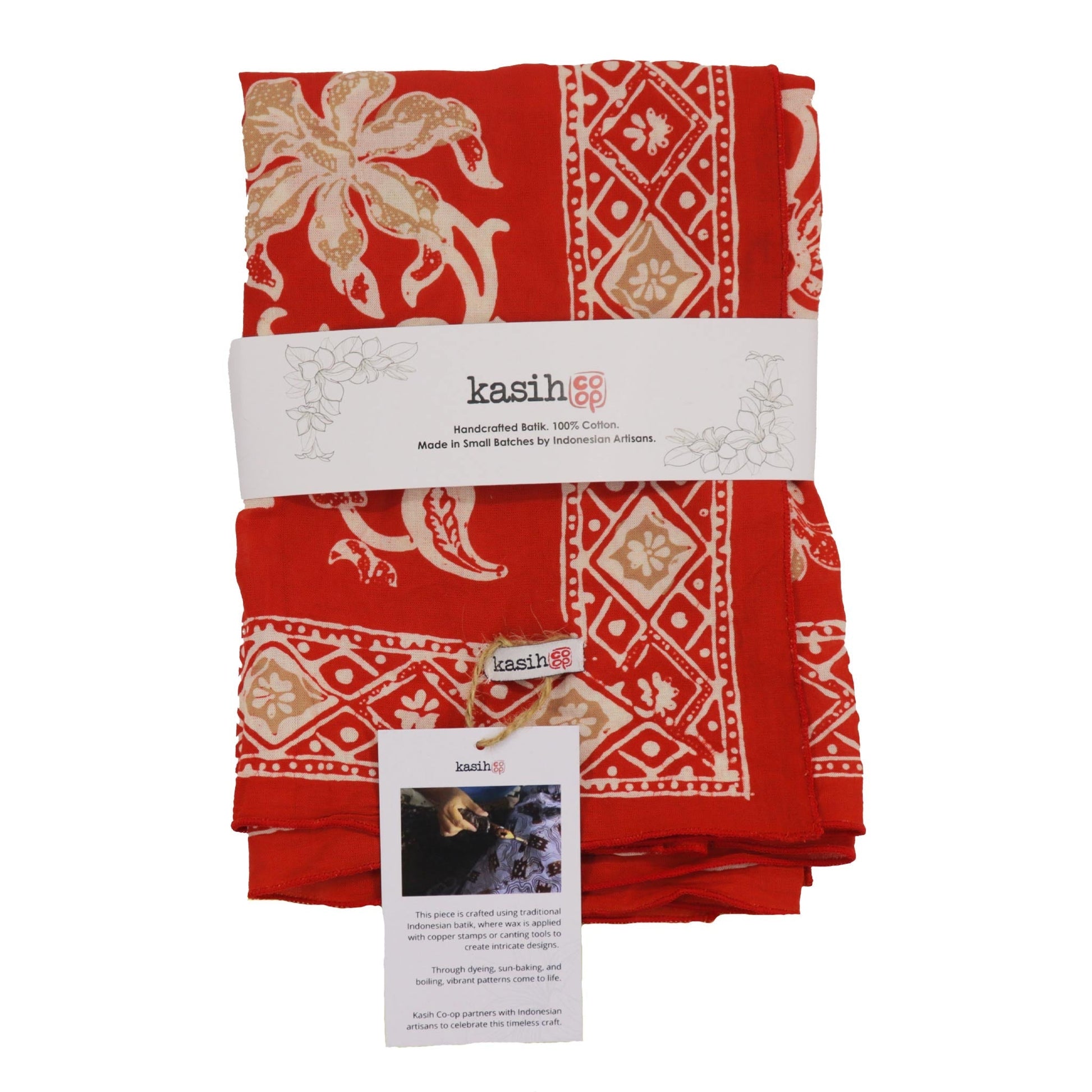 Large 39" Hand Dyed Batik Bandana, 100% Soft Cotton, Fiery Flora - Osadia Concept Store