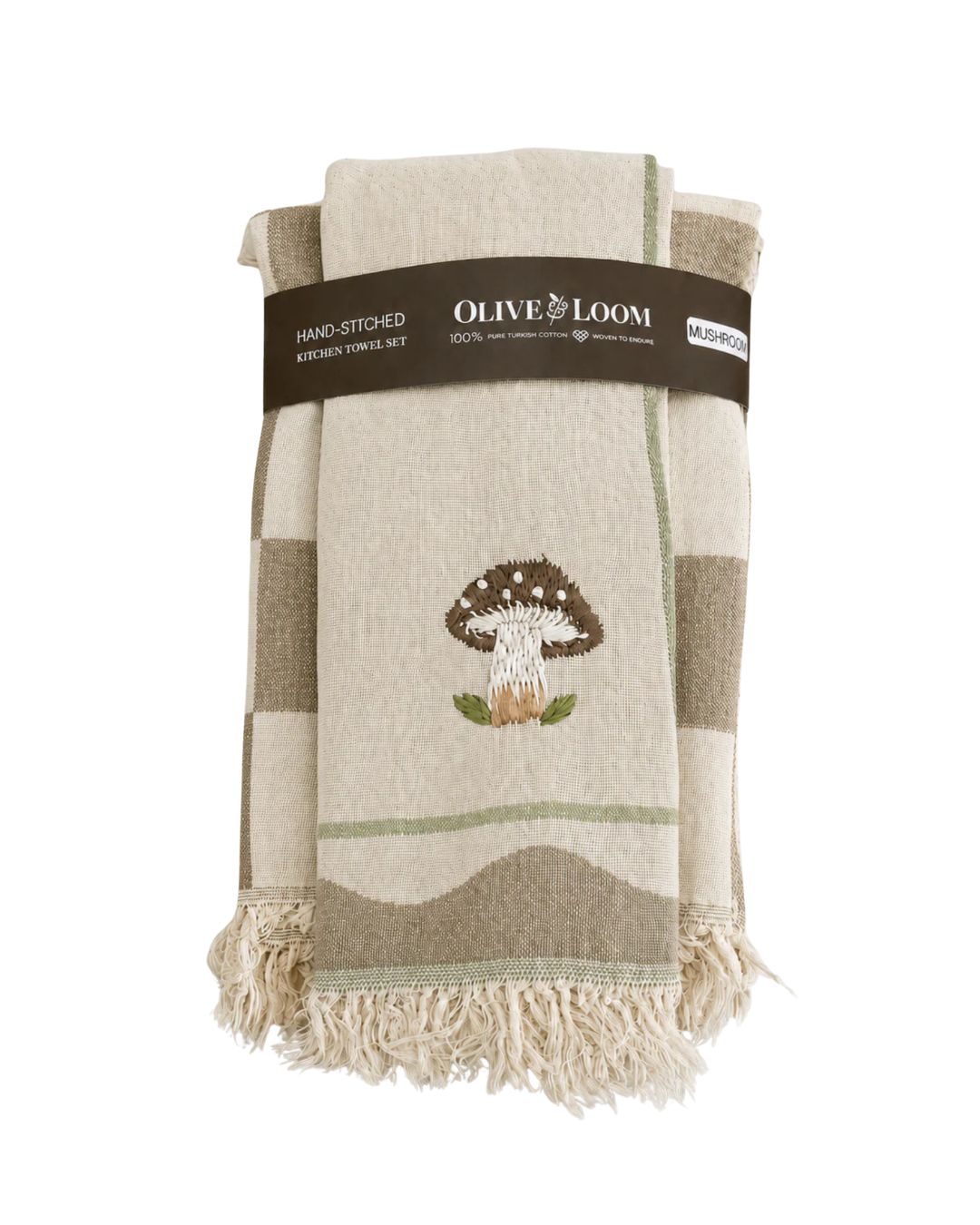 Mushroom Hand-Stitched Tea Towel Set