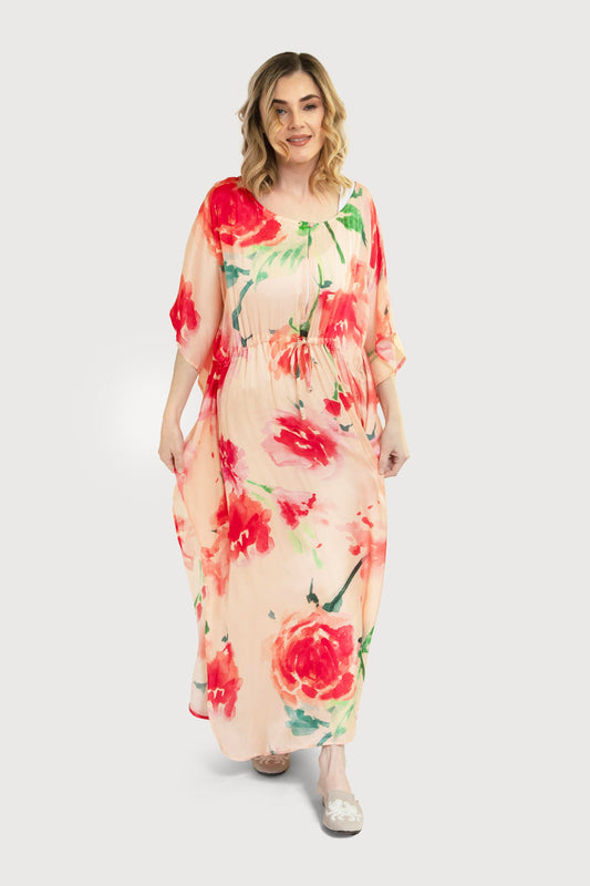 Delicate Floral Tie Waist Keyhole Kaftan