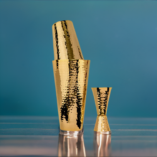 24K Gold Plate Hammered Copper 3 Piece Cocktail Shaker Set