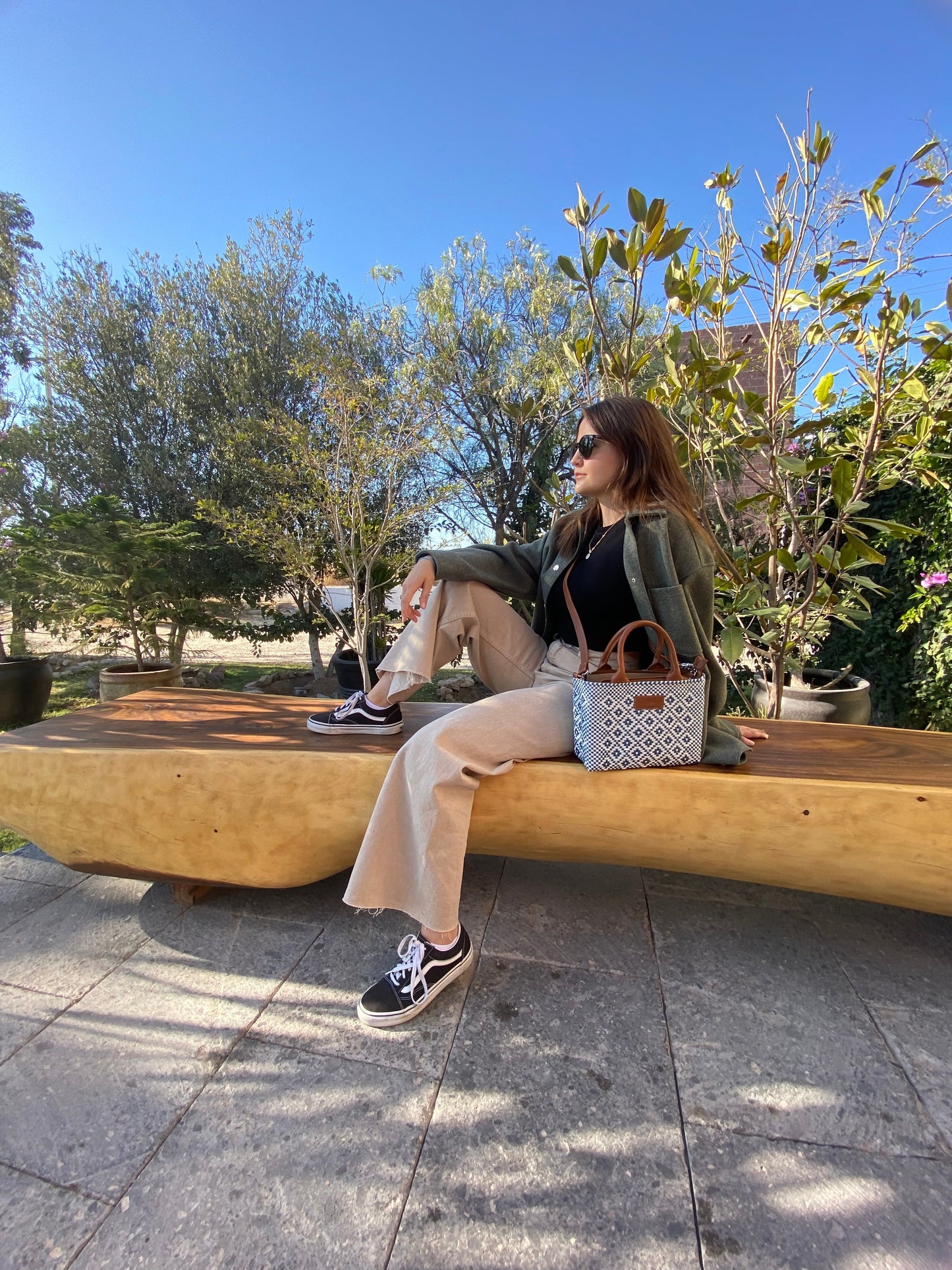 Marine Small Woven Crossbody Bag - Tan Leather