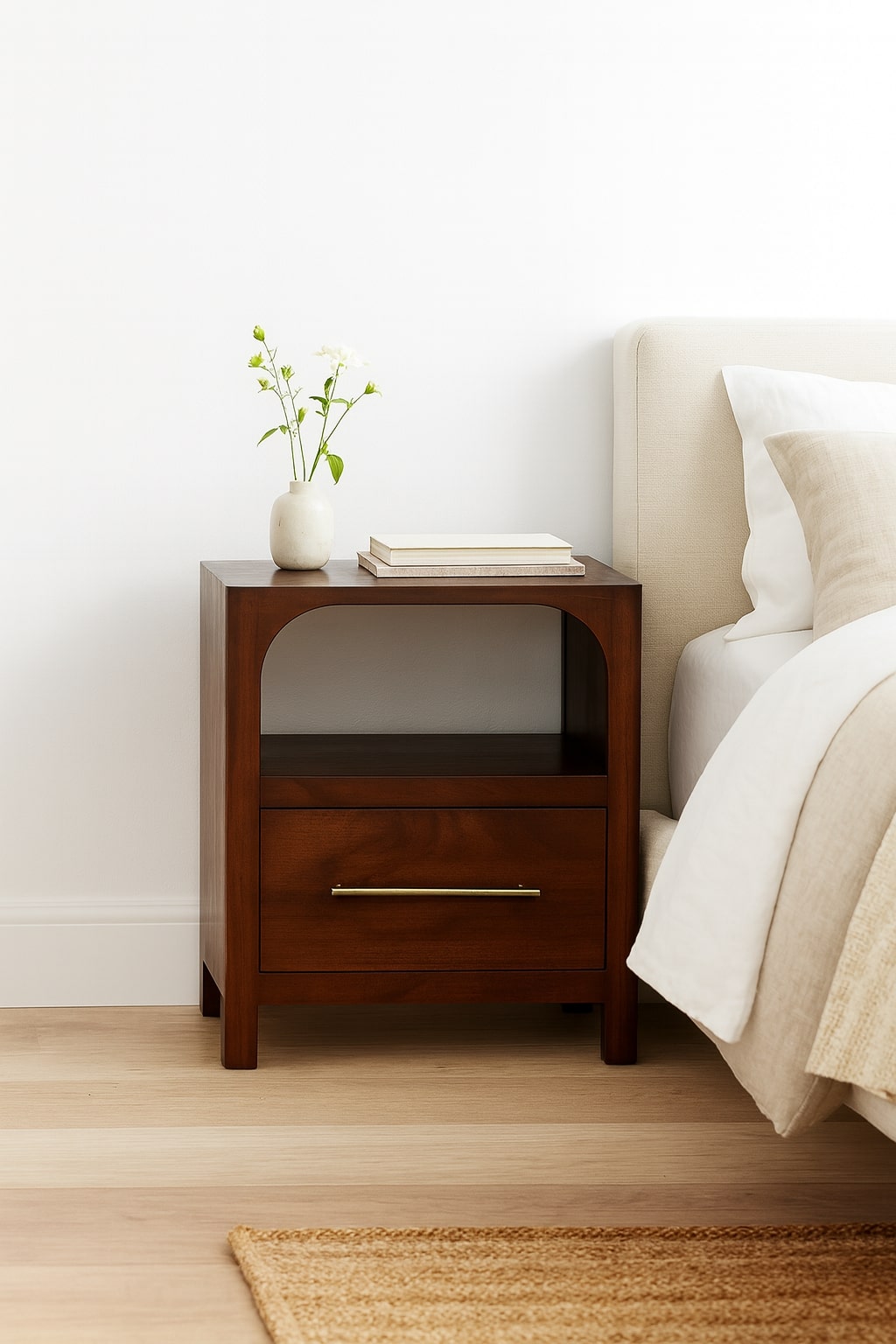 Solid Wood Arched Edge Bedside Table