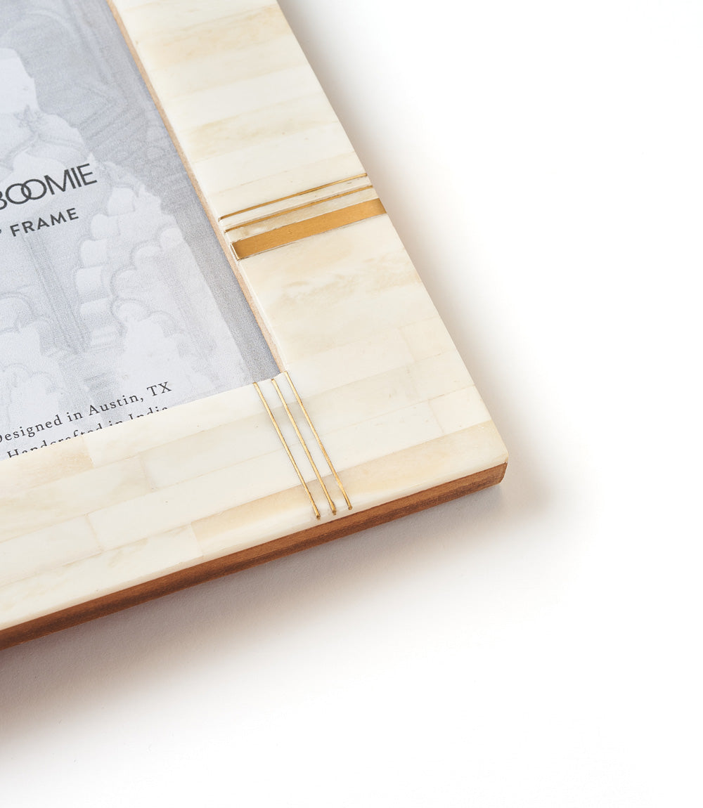 Mukhendu 4x6 Cream Picture Frame - Carved Bone, Brass Bar - Osadia Concept Store