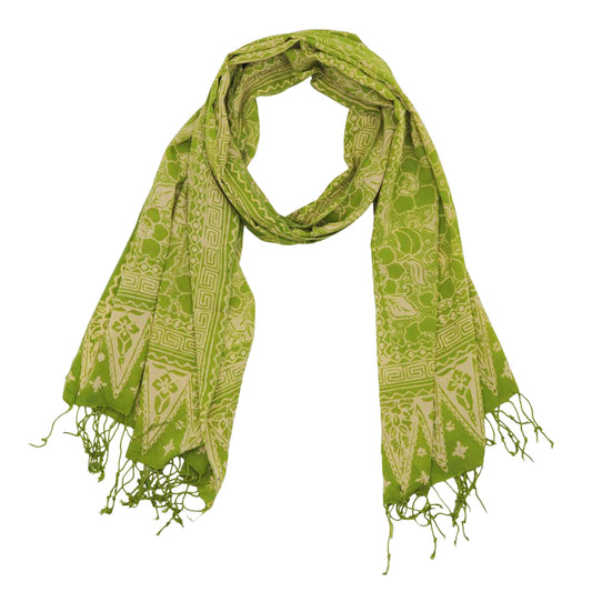 Handmade Batik Scarf - 100% Soft Cotton - Spotted Flowers Green
