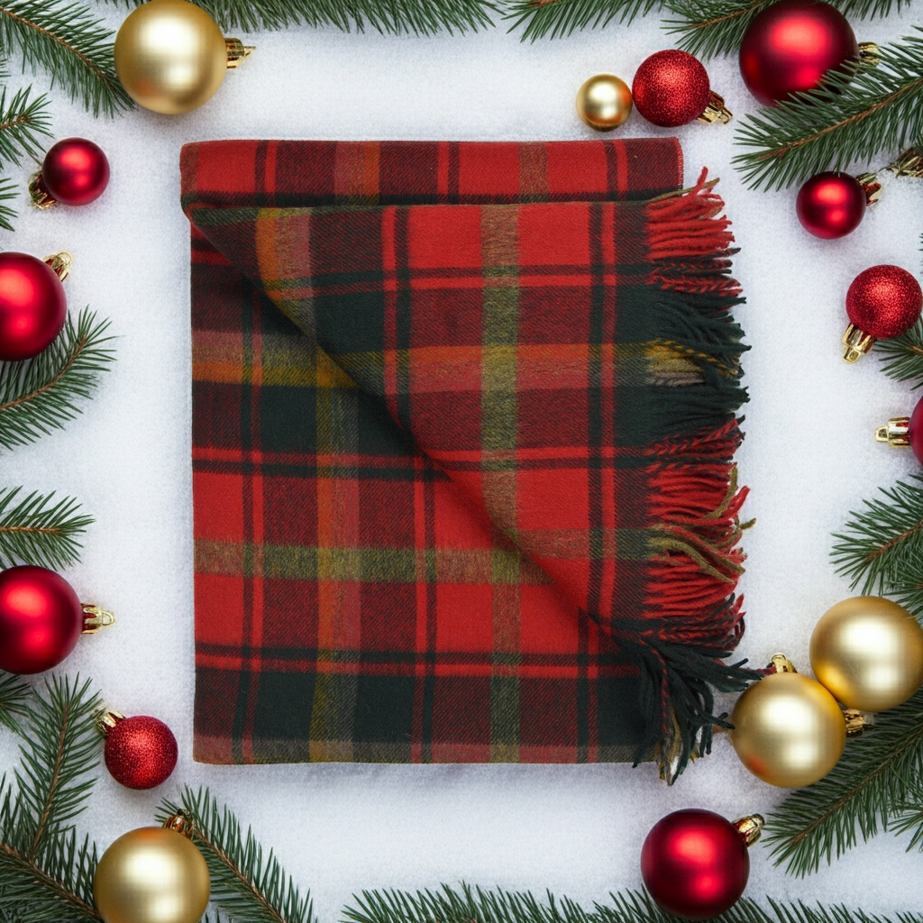 Highland Tartan Tweed Merino Wool Throw ~ Dark Maple ~