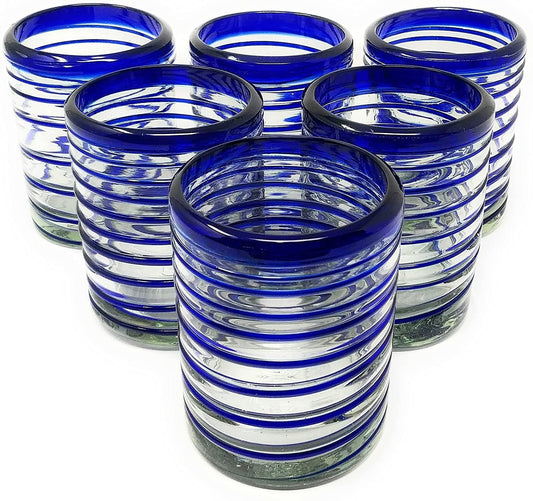 Blue Spiral Design Tumbler Glasses - Set of 6