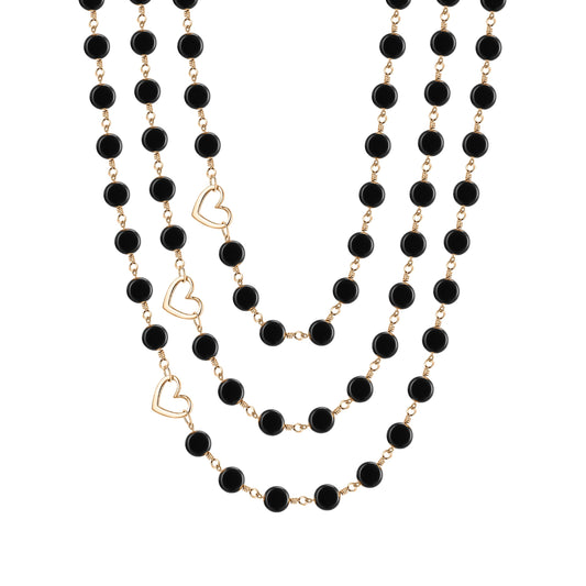 Onyx Black Glass Bead 3-Layer Necklace | Magnetic Clasp