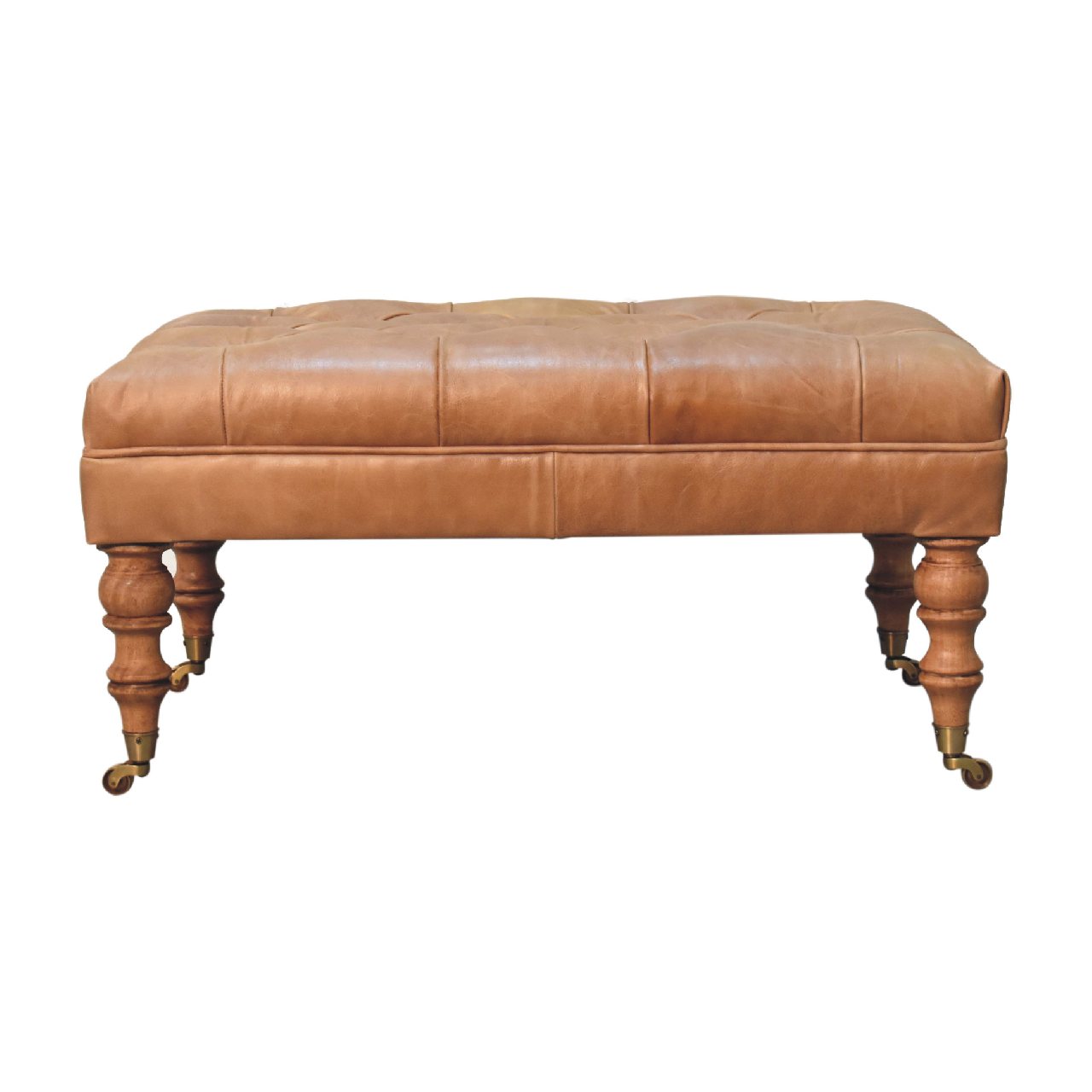 Solid Wood Buffalo Leather Ottoman