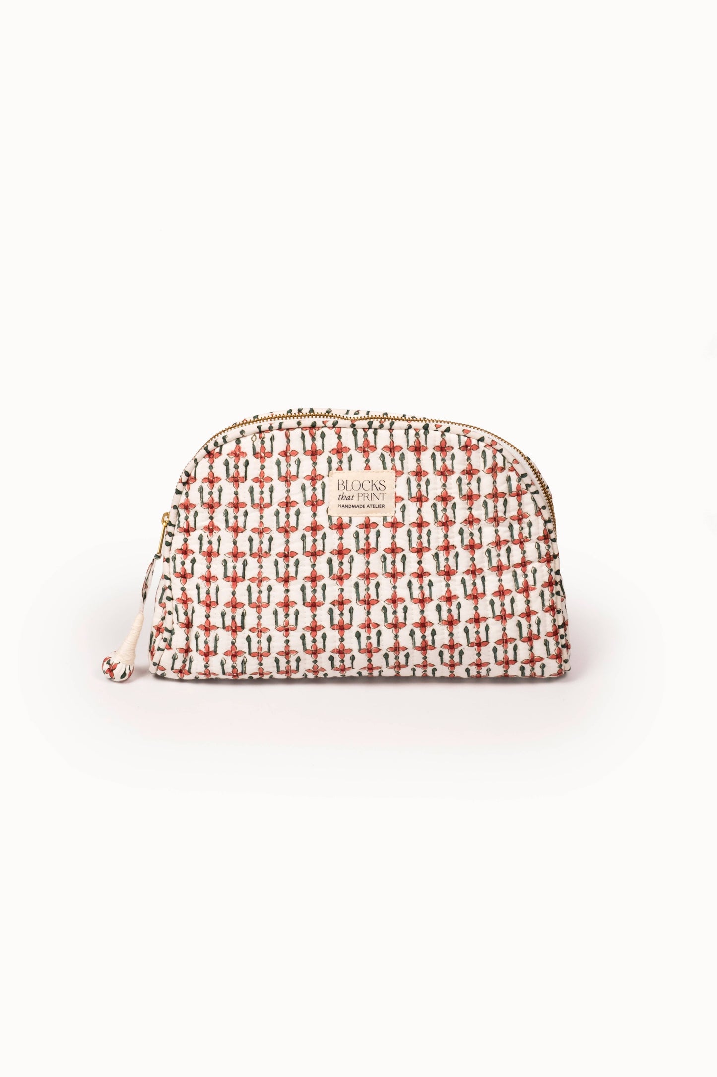 Medium Block Print Quilted Travel Pouch - Crimson Mosaic