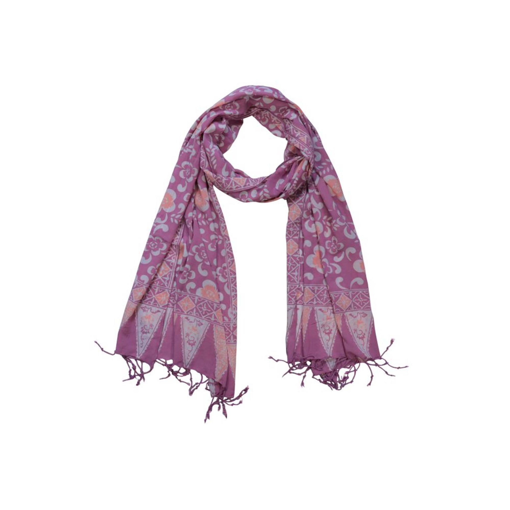 Handmade Batik Scarf, Cotton, Plumeria, Pink, Purple, Peach - Osadia Concept Store
