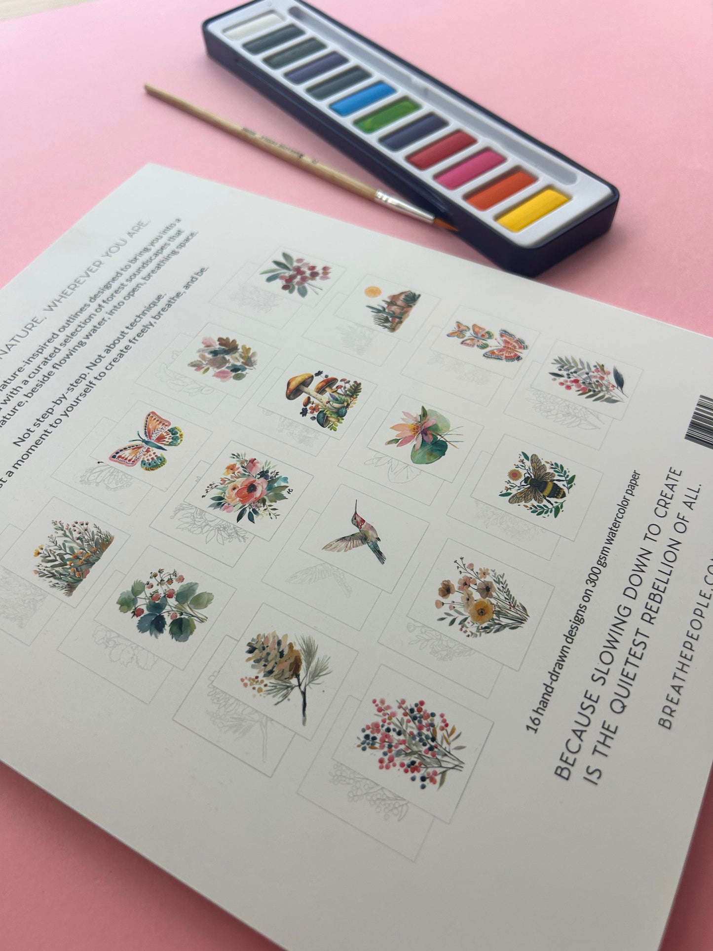 Sixteen Pages of Guided Watercolor Work, Built for the Analog Mind