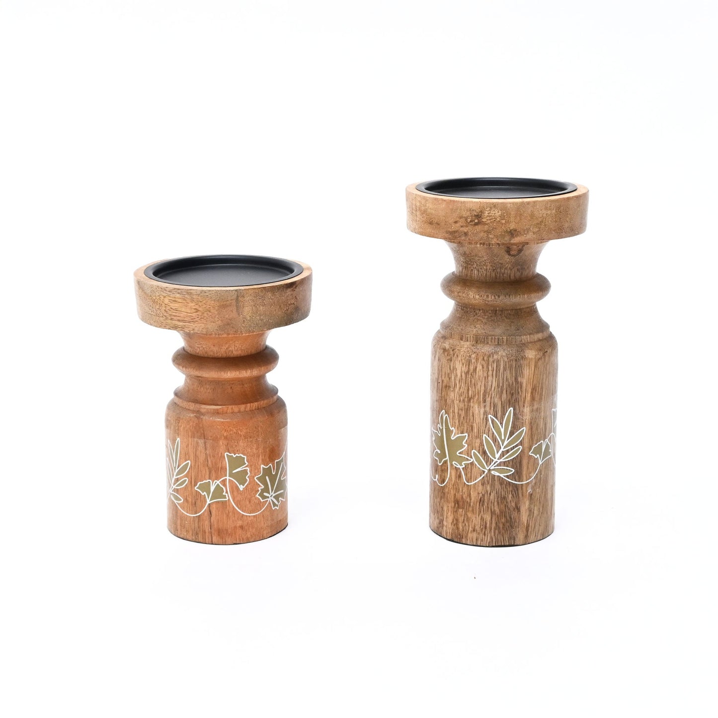 Pillar Candle Holder Set of 2 | Natural Finish | Mango Wood